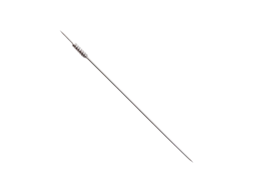 Close-up of a silver antenna against a white background. Ideal for electronics, communication, and technology-related projects.