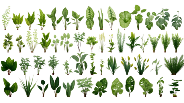 Collection of diverse green leaves and plant foliage, ideal for botanical, natural, and gardening themes in design and decoration.