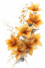 Watercolor Painting of Elegant Abstract Yellow Flowers