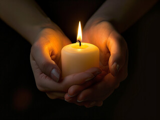 Portrait of Beautiful Female Hands Holding a Flickering Candle - Elegant and Serene Moment