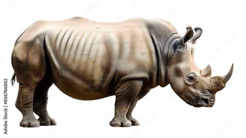 Aufkleber 2. design an isolated image of a rhinoceros in its entirety, highlighting its broad body and distinc