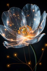 Abstract Flower With Golden Sparkle Elements in a Dark Background