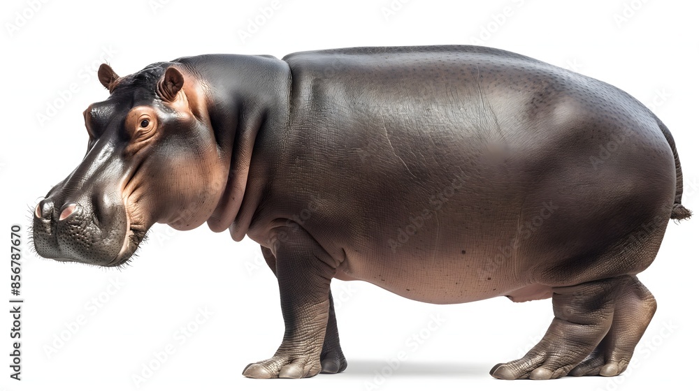 Poster 2. design an isolated image of a hippopotamus in its entirety, emphasizing its sturdy legs and barre