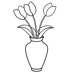 tulip line art vector illustration svg