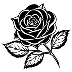 Rose with leaves line art vector