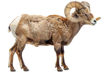 View from side of ram isolated on white background, transparent background