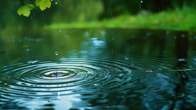 Organic motion shot of rain creating ripples on a pond ideal for tranquil and serene backgrounds