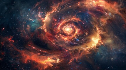 Obraz premium Close-up illustration of a swirling nebula with a vibrant, central core, capturing the energy and beauty of cosmic phenomena.