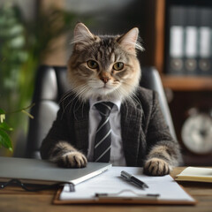 Cats in different professions, cat director, cat manager, cat in the office, art, generating ai	

