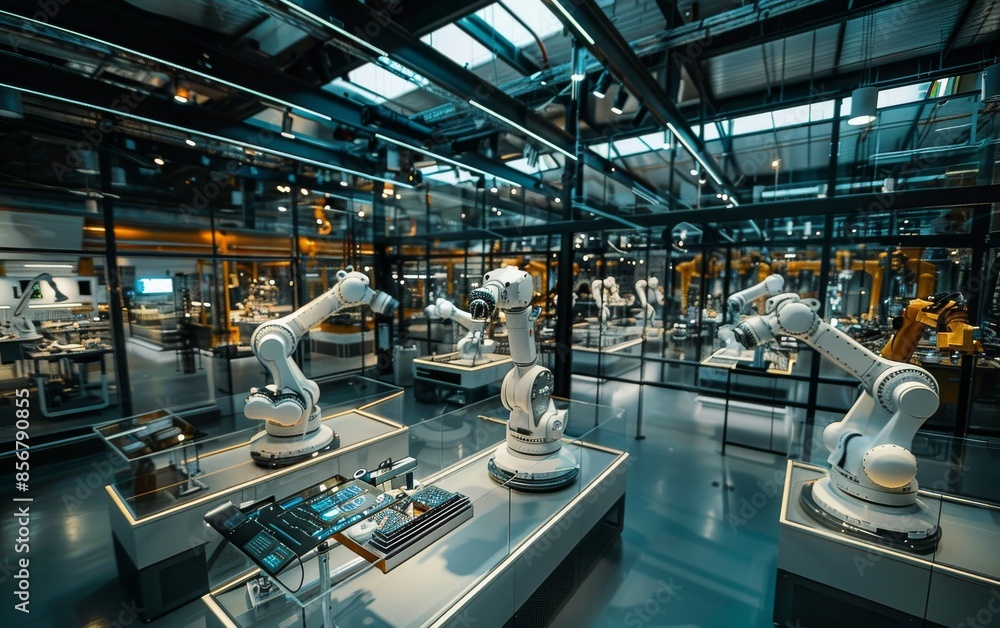 Aufkleber robotic arms operating in modern industrial setting showcasing automation and advanced technology