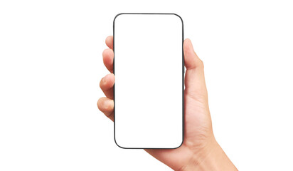 Hand holding smartphone device and touching screen