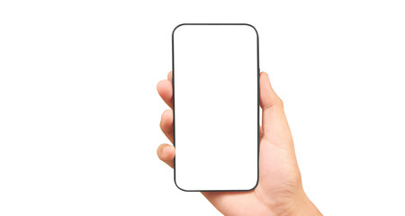 Hand holding smartphone device and touching screen