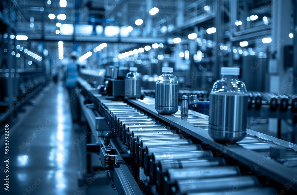 Poster modern high-tech packaging machine at work in an industrial factory setting