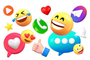 Social media emoticons png sticker, 3D rendering graphics, transparent background