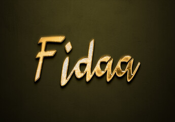 Old gold text effect of Arabic name Fidaa with 3D glossy style Mockup.