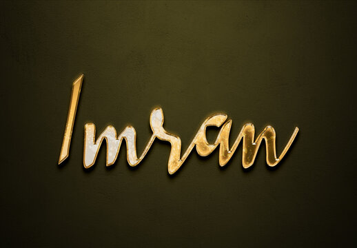 Old gold text effect of Arabic name Imran with 3D glossy style Mockup.