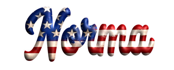 Norma - Bandiera degli Stati Uniti - nome proprio - scrittura tubolare effetto tridimensionale - Grafica vettoriale - Parola auguri, banner, biglietti, stampe, cricut, silhouette, sublimazione	