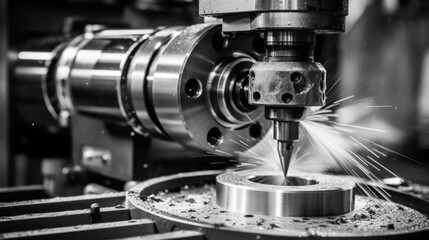 Naklejka premium Cnc precision manufacturing of surgical instrument highlighting healthcare sterility standards