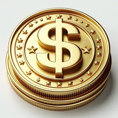 3d realistic gold coin stack money on a white background
