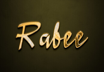 Old gold text effect of Arabic name Rabee with 3D glossy style Mockup.