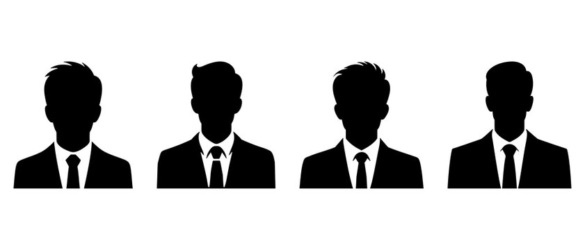 Professional businessman with suit and tie front view profile silhouette black filled vector Illustration icon