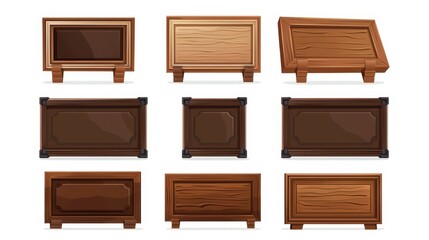 Wooden sign boards with a video headline title or television news bar design template, isolated on white