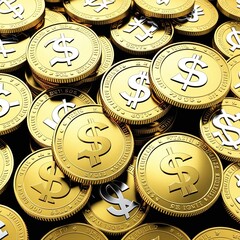 3d realistic gold coin stack money on a white background