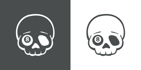 Símbolo pirata. Logo de calavera humana con pelota número 8 de billar en lugar de un ojo para invitaciones y tarjetas de Halloween