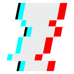 Number 1 png glitch font, transparent background