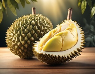 Close-up of a fresh durian, showcasing its spiky exterior and unique texture, isolated on white background