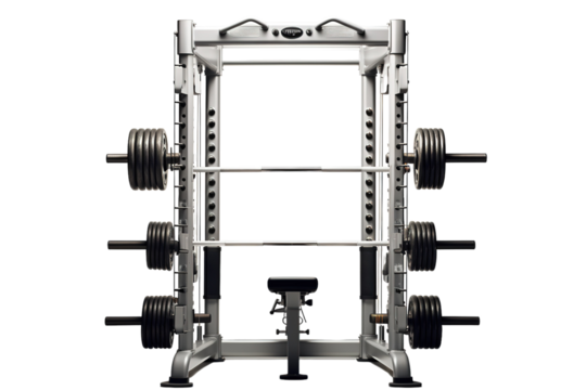 A Steel Cage for Strength Training and Bodybuilding in a Gym on a Clear PNG or White Background.