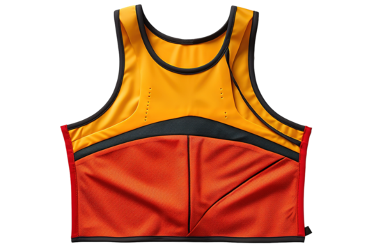 A Vibrant Orange And Yellow Running Vest For Outdoor Adventure on a Clear PNG or White Background.
