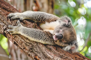 Obraz premium Cute adult koala from australia sleeping on tree