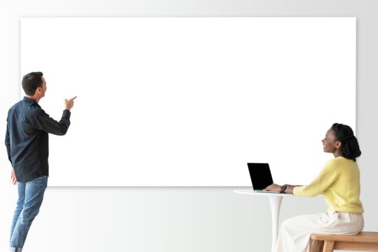 Blank png projecting screen with college students in lecture class smart technology