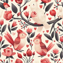Sweet nursery art watercolor painting abstract wall art for kids, children feature cute little birds and roses on white background, wallpaper