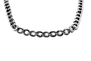 A Polished Silver Chain Gleams Under the Studio Lights on a Clear PNG or White Background.