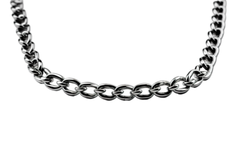 A Polished Silver Chain Gleams Under the Studio Lights on a Clear PNG or White Background.