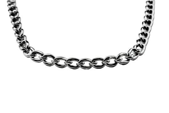 A Polished Silver Chain Gleams Under the Studio Lights on a Clear PNG or White Background.