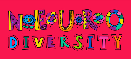 Naklejka premium Neurodiversity and autism. Creative hand-drawn lettering in a pop art style.