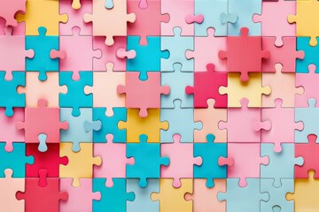 Vibrant jigsaw puzzle teamwork in abstract art, symbolizing collaboration and fun engagement