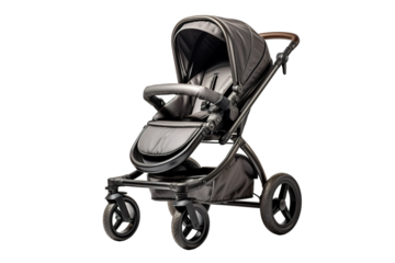 Modern Black Leather Stroller Ready for a City Stroll on a Clear PNG or White Background.