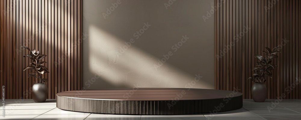 Aufkleber an empty round 3d podium for demonstrating products and models. the form for the product card. produ