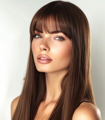 Portrait of a Young Woman With Long Brown Hair and Bangs