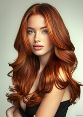 Fototapeta premium Woman With Long, Copper Red Hair in a Studio Setting