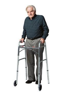 Senior man using a zimmer frame mockup
