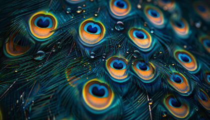 closed up shot, macro shot of peacock  feather background , moody vintage wall art, wallpaper
