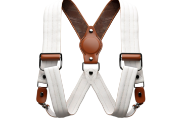 A Stylish White and Brown Camera Strap for Comfortable Photography Adventures on a Clear PNG or White Background.