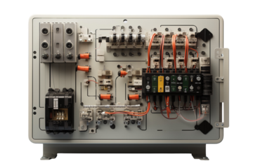 The Electrical Symphony of a Modern Power System Panel on a Clear PNG or White Background.