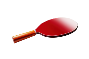 A Red and Wood Table Tennis Paddle Ready for Action on a Clear PNG or White Background.