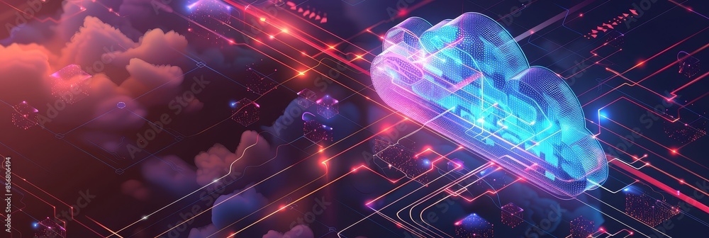 Poster futuristic ai brain in digital landscape - a digital brain floats amidst a stream of binary code, re